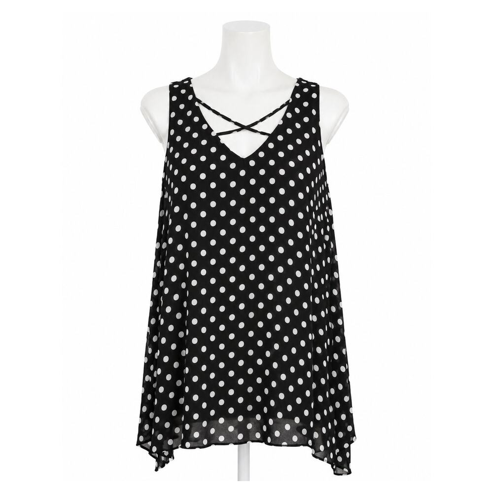 Lane Bryant Women’s Black White Polka Dot Sleeveless Criss Cross Tank - Size 26